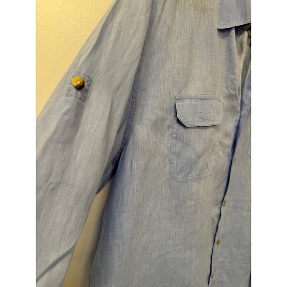 Joseph Abboud Men's Large 100% Linen Blue Button Down Shirt Long Sleeve - Picture 5 of 7